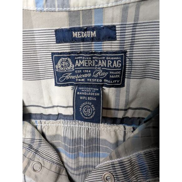 American Rag Cie Blue Plaid Flap Pocket Long Sleeve Western Pearl Snaps Men’s M - Picture 5 of 5